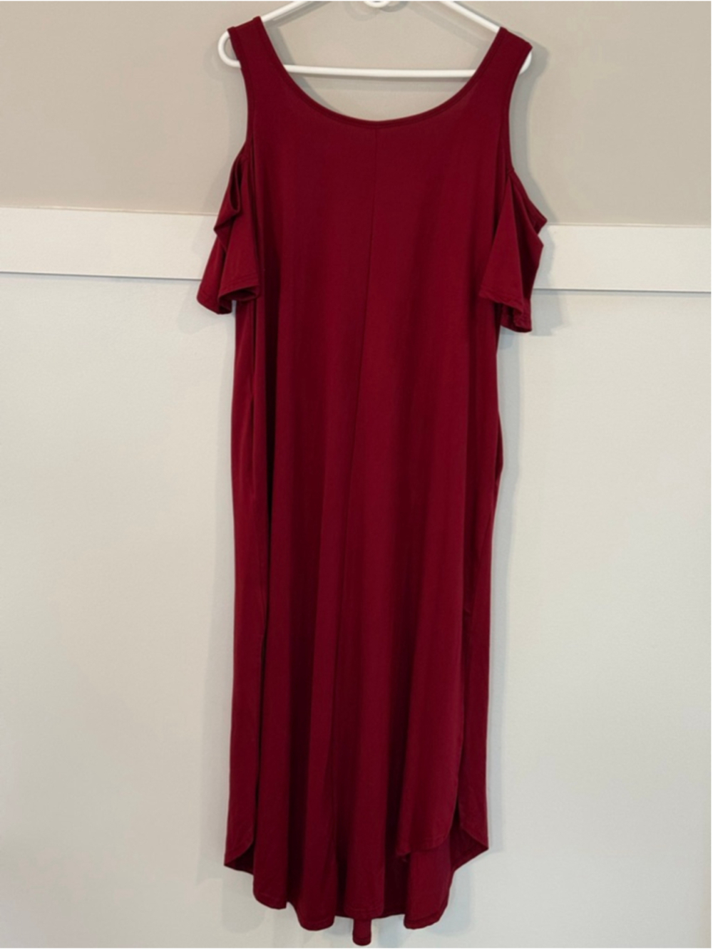 Vintage Red Cold Shoulder Maxi Dress Size 16 Sleeveless Pocket Evening Dress - Picture 2 of 4